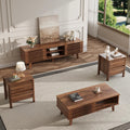 MAISONARIA Living Room Table Sets of 4, Mid Century Coffee Table & TV Stand & End Table Set of 2, Sliding Door Coffee Table and TV Stand with Storage, Modern End Table for Living Room, Walnut