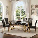 Asday 77" Wooden Dining Table for 6-8, Modern Rectangular Large Kitchen Table with Gold Polished Stainless Steel U-Shaped Base for DiningRoom Kitchen Dinner Home