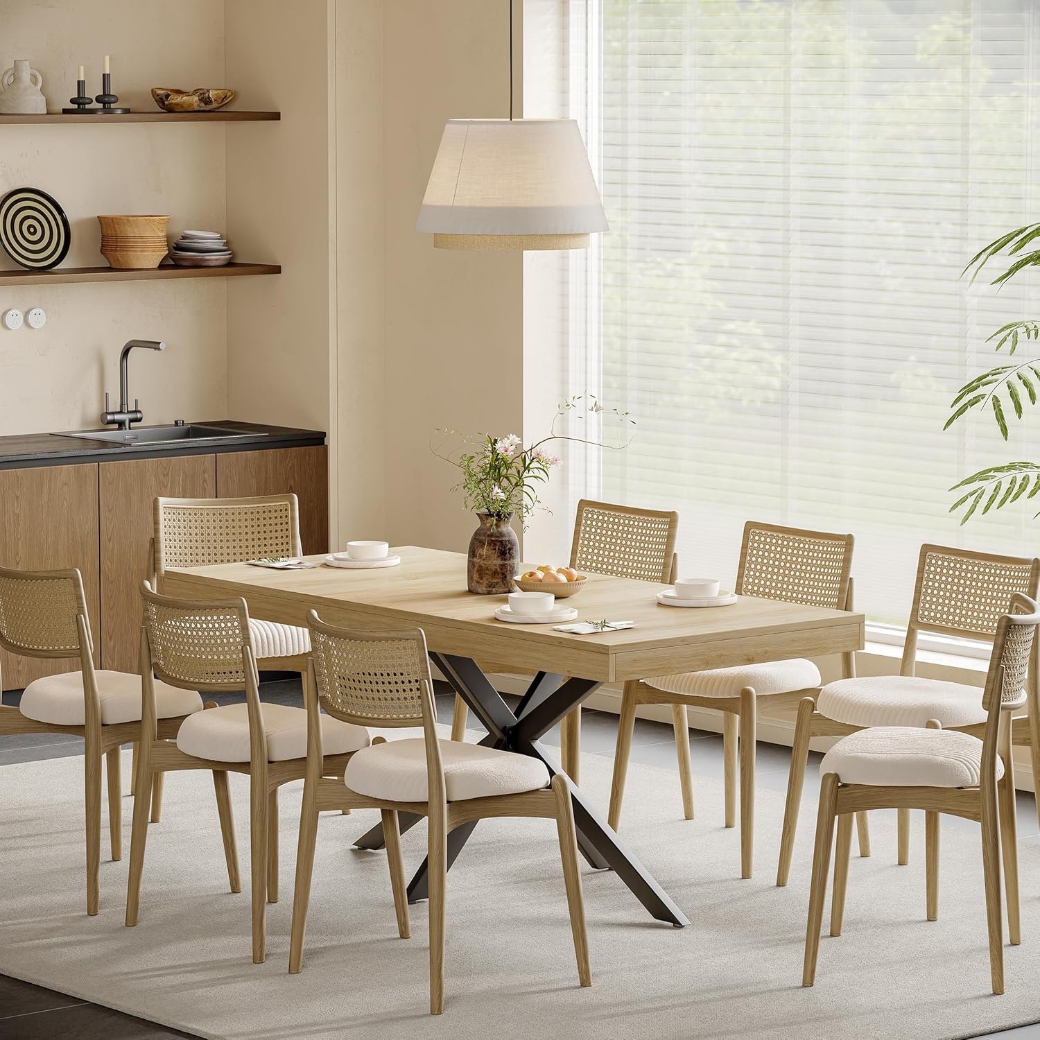 MECHYIN 55''-70.9'' Extendable Dining Room Table for 4-6-8, Rectangle Expandable Dining Table with Removable Leaves Space Saving, Kitchen Table with Hidden Storage for Kitchen Dining Room Office,Oak