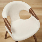 Zouron Mid-Century Swivel Dining Chair, Fabric Upholstered Accent Chairs with Bentwood Arms & Legs, Padded Armchair with Backrest for Kitchen, Dining Room, Living Room, Beige