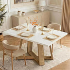 Tribesigns Dining Table for 4, 47.3 Inch Rectangular Farmhouse Kitchen Table with Gloss White Tabletop & Natural Wood Legs, Perfect for Kitchen, Dining Room, Living Room, or Apartment