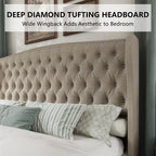 AMERLIFE King Size Bed Frame with Velvet Upholstered Wingback Headboard