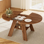 HIPIHOM 43"-59" Extendable Round Dining Table for 4-6, Walnut | Oval Kitchen Table for 4-6, Removable leaf & Storage Shelf, Space-saving for Kitchen, Living Room