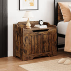 Garvee Storage Chest, Wooden Storage Bench with Safety Hinge, Flip Top Blanket Chest Trunks, Supports 350 Lb, for Entryway, Living Room, Bedroom (Rustic Brown, 24.8" L x 14" W x 22" H)