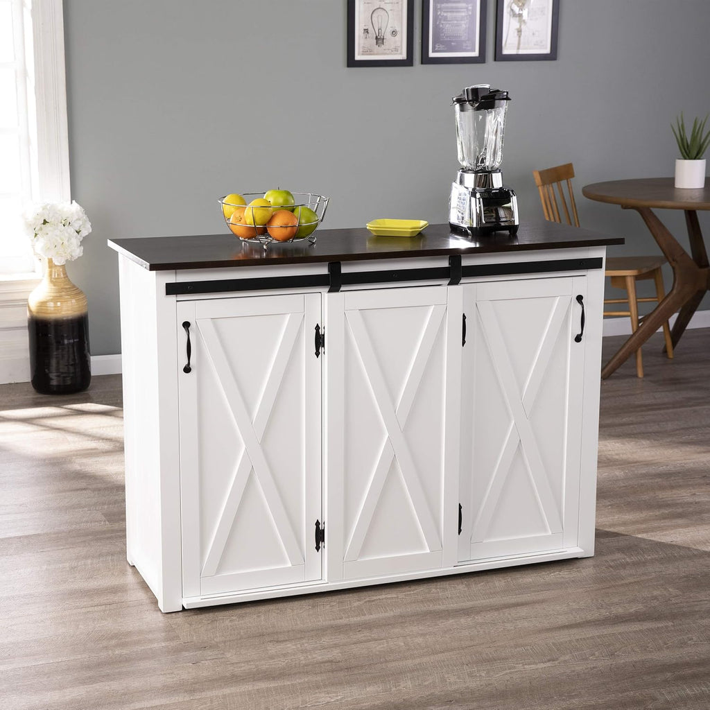 SEI Furniture - Leshire Barn-Door Kitchen Island - Transitional Design, Brown Finish - Ideal for Kitchen, Dining Room (KA1068861)