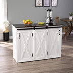 SEI Furniture - Leshire Barn-Door Kitchen Island - Transitional Design, Brown Finish - Ideal for Kitchen, Dining Room (KA1068861)