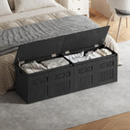 Hzuaneri 59" Rustic Storage Chest and Bench | 70 Gal | 330lb Seat | Soft-Close Hinges | Rustic Black | Shoe and Blanket Storage for Bedroom, Living Room, Entryway | SB51504X