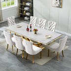 94 in Luxury Faux Marble Dining Table for 6 8 10 People, White Faux Marble Dining Table with Gold U Shaped Stainless Steel Base, Large Rectangular Modern Kitchen Dining Room Table for Family Gathering