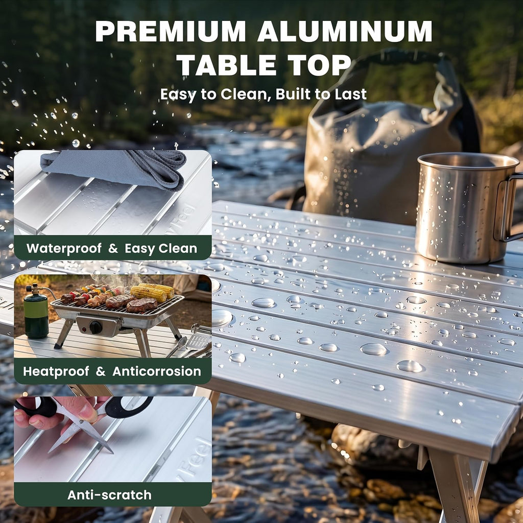 SUNNYFEEL Folding Camping Table - Lightweight Aluminum Portable Picnic Table for Cooking, Beach, Hiking, Travel, Fishing, BBQ, Indoor Outdoor Small Foldable Camp Tables