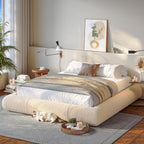 Homkdom Queen Boucle Platform Bed Frame with Anti-Collision Corners, Beige