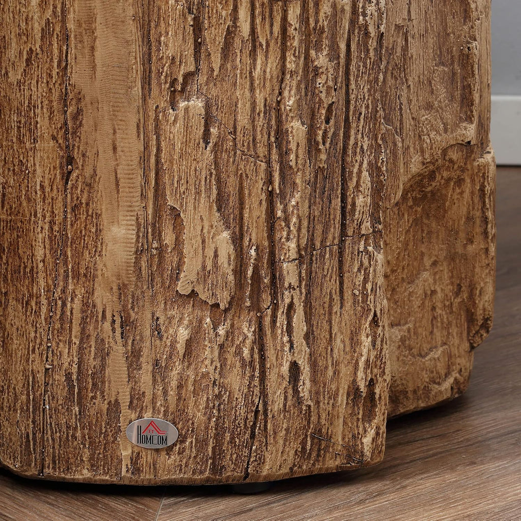 Tree Stump Stool, Decorative Side Table with Round Tabletop, Concrete End Table with Wood Grain Finish, for Indoors and Outdoors, Natural