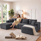 118 Inch U-Shaped Sectional Couch, Grey (Right Facing Chaise) | Corduroy Modular Sectional Sofa with Chaise & Ottoman, High-Density 30D Memory Foam Couch for Living Room, Apartment