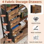 AFLUI 5-Tier Corner Bookshelf with LED Light Strips, 4 Fabric Drawers