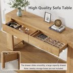 Furologee 60 inch Long Entryway Console Table with Drawers, Farmhouse Sofa Table Behind Couch, Entrance Accent Table for Hallway, Living Room, Foyer, Bedroom, Wooden Thick Tabletop (Natural)