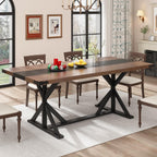 Hlivelood 71 Inch Dining Table for 6 People, Rectangular Kitchen Farmhouse Table W/Thickness Waterproof Wood Tabletop,Long Dining Room Tables W/Wood Strip Base for Kitchen Living Room(Brown&Black)