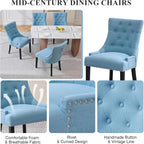adochr Dining Chairs Set of 4, Upholstered Fabric Dining Room Chairs with Nailhead High Back & Ring Pull & Wooden Legs, Mid-Century Modern Kitchen Chairs for Restaurant, Living Room, Light Blue