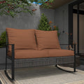 Ainfox Outdoor Wicker Loveseat Rocking Chair, Patio Rattan Rocker Chair with Cushions，All-Weather Modern Cozy Rocking Wicker Furniture for Garden Balcony Porch, Brown