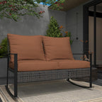 Ainfox Outdoor Wicker Loveseat Rocking Chair, Patio Rattan Rocker Chair with Cushions，All-Weather Modern Cozy Rocking Wicker Furniture for Garden Balcony Porch, Brown