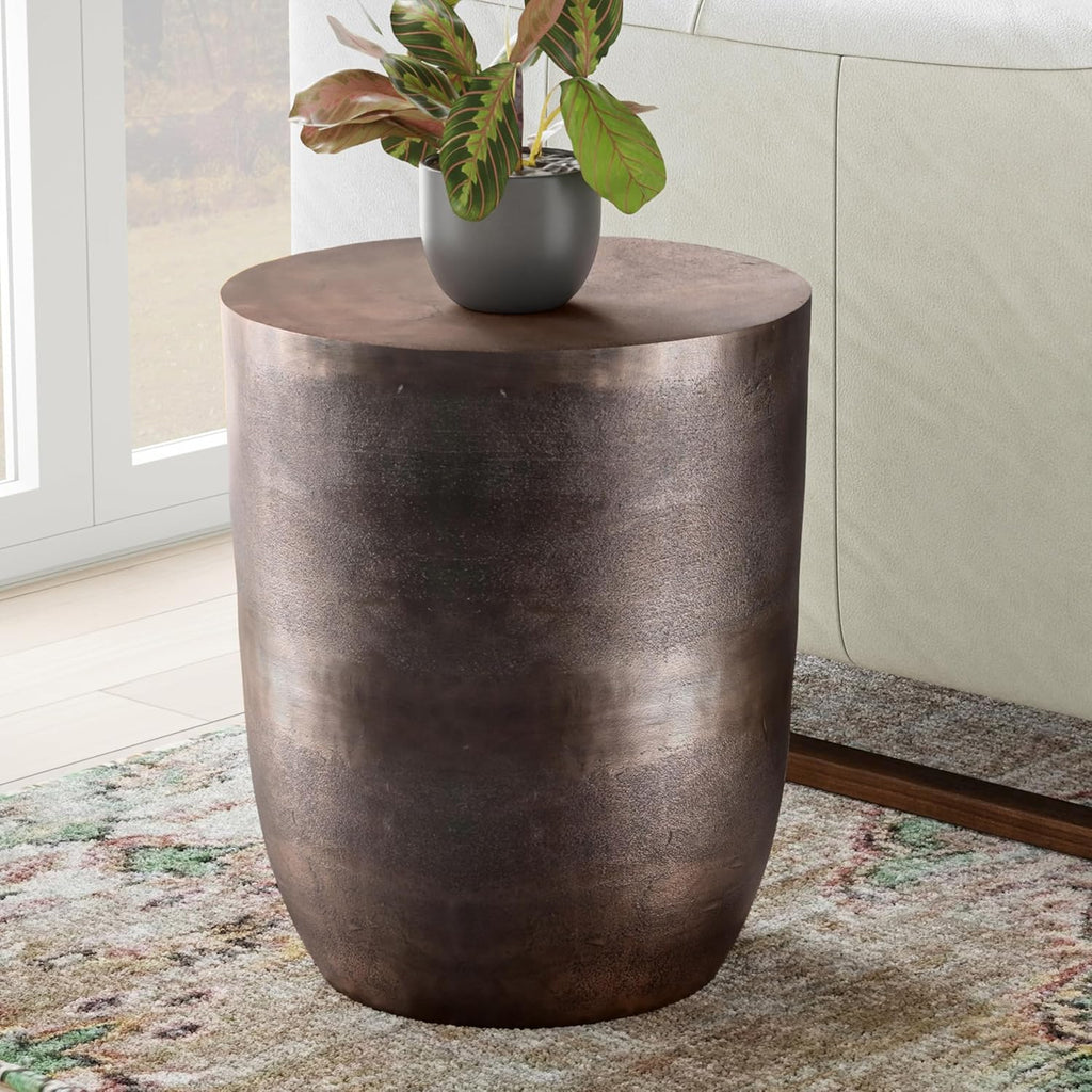 SIMPLIHOME Morris Metal Table - 17 inch Wide Cast Aluminum Round Accent Table in Antique Copper, Industrial Side or End Table for Living Room, Bedroom or Entryway with Handcrafted Finish, Assembled