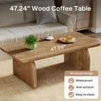 Tribesigns Rectangle Coffee Table, 47-Inch Wood Rectangular Living Room Table, Farmhouse Accent Center Low Cocktail Tea Table with Sturdy Base & Rounded Corners, Easy Assembly (Natural Brown)