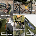 Naturehike Oversized Camping Chair with Cooler Bag, Heavy Duty Lawn Chair Support 450 LBS, Portable Padded Outdoor Folding Chair, 2 Pack