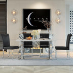 ACEDÉCOR Modern Dining Chairs Set of 6, Black Leather Dining Room Chairs with Silver Stainless Steel Legs, Upholstered Chairs with High Back and Metal Chrome Legs for Kitchen/Living Room/Restaurant