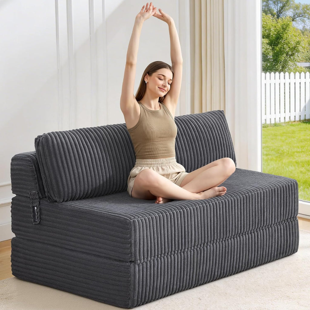 Convertible 4-in-1 Folding Sofa Bed Sleeper Chair Couch Foldable Chaise Lounger & Mattress Pocket Coils+Foam Fill Medium Support, No Assembly for Living Room/Bedroom, Full