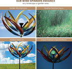 Bits and Pieces - 74" Multi-Color Tulip Wind Spinner - Yard Decorations - Solar Powered Glass Ball - Garden Decoration - Tulip Yard Art