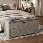 Marsail Shoe Storage Bench with Seating, Farmhouse Entryway Bench with Shoe Storage and Cushion, Under Window Benches Wooden Ottoman for Bedroom, Entry Way, Living Room, Grey