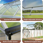 Greenhouse - 8x12 FT Quick Setup Polycarbonate with Roof Vent, Aluminum Large Walk-in for Outside Garden Backyard, Sliver