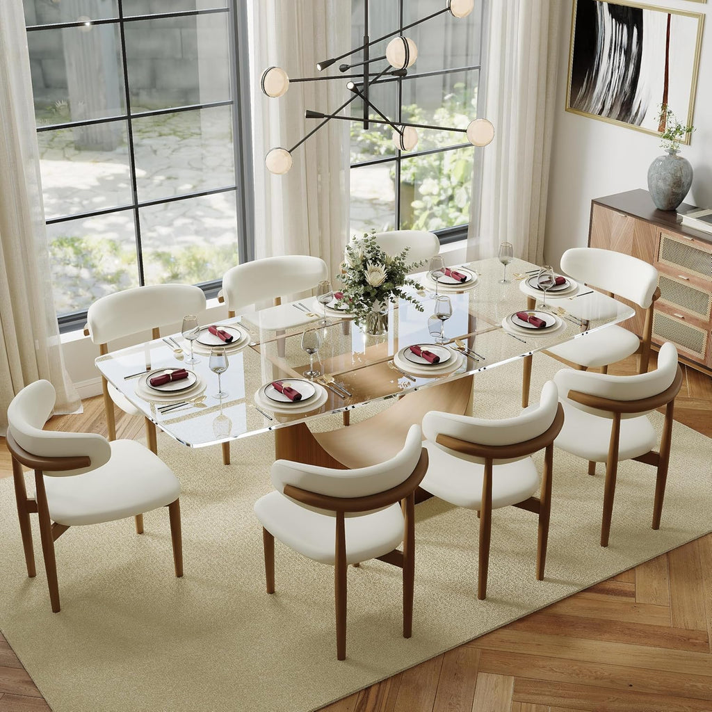 POVISON Modern Dining Chairs Set of 4, Armless PU Leather Dining Chair with PU Cushions and Dark Bronze-Coloured Metal Leg