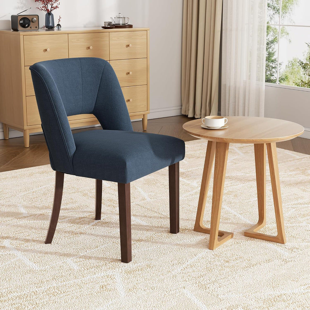 Dining Chairs Set of 2,Modern Dining Room Chairs with Thick Cushions,Linen Upholstered Kitchen Dining Chairs with Wood Legs for Kitchen Dining Room Living Room,Darkblue