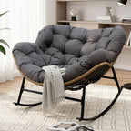 FINCATI Indoor Outdoor Papasan Rocking Chair, Large Rocking Lounge Chair