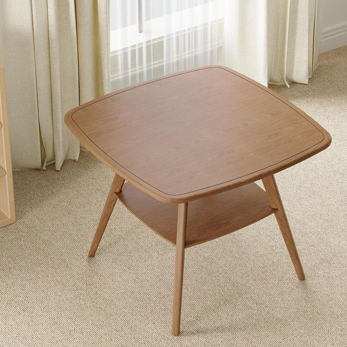 29.5" Square Dining Table for Small Spaces-Solid Wood Frame with Scratch-Resistant Veneer Top, Modern Compact Dinner Table with Storage Shelf for Kitchen, Apartment (Natural)