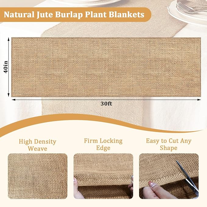 Riare 30 Feet x 40 Inch Natural Burlap Plant Covers Freeze Protection- High Density Jute Burlap Winter Plant Blankets Frost, Winter Frost Cloth for Outdoor Plants Trees Shrubs Winter Frost Protection