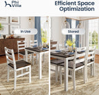 PHI VILLA Dining Table Set for 4, Solid Wood Kitchen Table and Chairs | Solid Rubber Wood, Space Saving, Farmhouse Design, Easy Assembly, Small Kitchen Table Set for Apartment, Black Walnut&Wihte