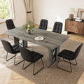 HIPIHOM 7-Piece Dining Table Set for 6, Grey Table with 6 PU Black Chairs | Thick MDF Tabletop, Rectangle Kitchen Table Set with Metal Legs for Breakfast Nook, Dining Room, Kitchen, Apartment