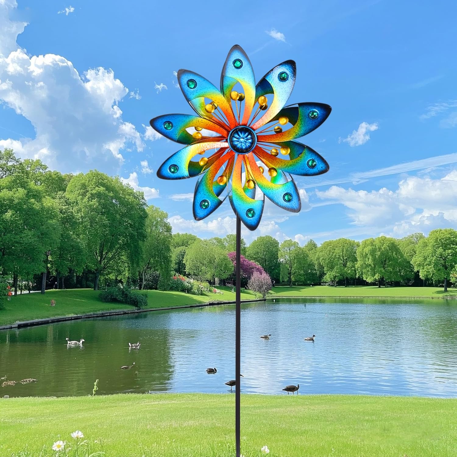 Metal Wind Spinner for Yard Decor Garden Windmill Outdoor Kinetic Wind Sculpture Dual Direction for Backyard Patio Lawn Homewarming Gift