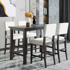 Merax 5 Pieces Counter Height Dining Set, Elegant Wooden Desk and 4 Upholstered Chairs, Perfect for Kitchen, Breakfast Nook, Bar, Living Room