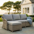 Martha Stewart Lily Pond Rattan Wicker Indoor-Outdoor Patio Ottoman in Weathered Gray with 4" Gray Olefin Cushion, Steel Frame and Zippered Removable Cushion Cover