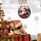 Christmas Santa Suncatcher Stained Glass Window Hanging Decor, Farmhouse Winter Xmas Santa Stained Glass Wall Decor, Christmas Garden Sun Catchers Indoor Window Hanging Wall Art Lawn, 7.9x7.9In