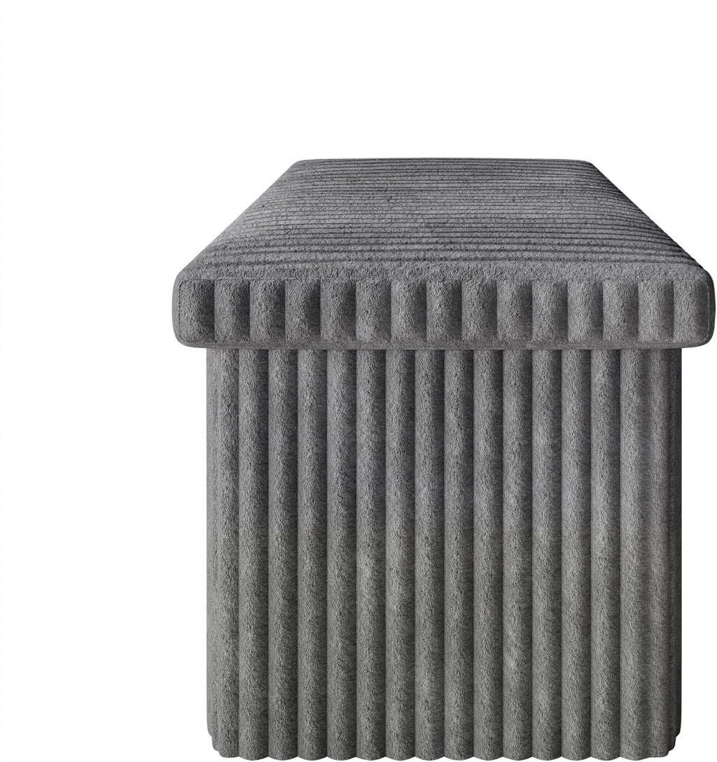 HOME DESIGN Florence 30" Upholstered Folding Storage Bench, Tufted Top, Space-Saving Storage, Gray Corduroy Fabric
