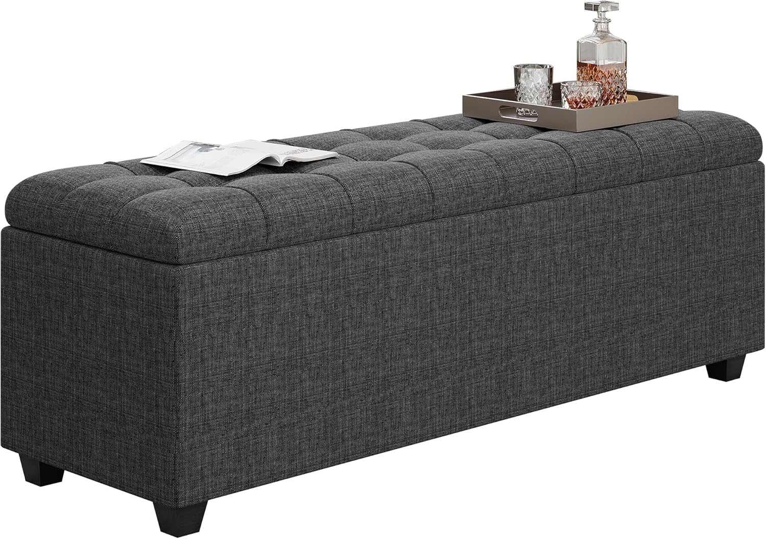 38-inch Dark Grey Fabric Storage Ottoman Bench with Hinged Lid - Long End of Bed Bench for Bedroom, Living Room & Entryway, Footrest Seat Trunk