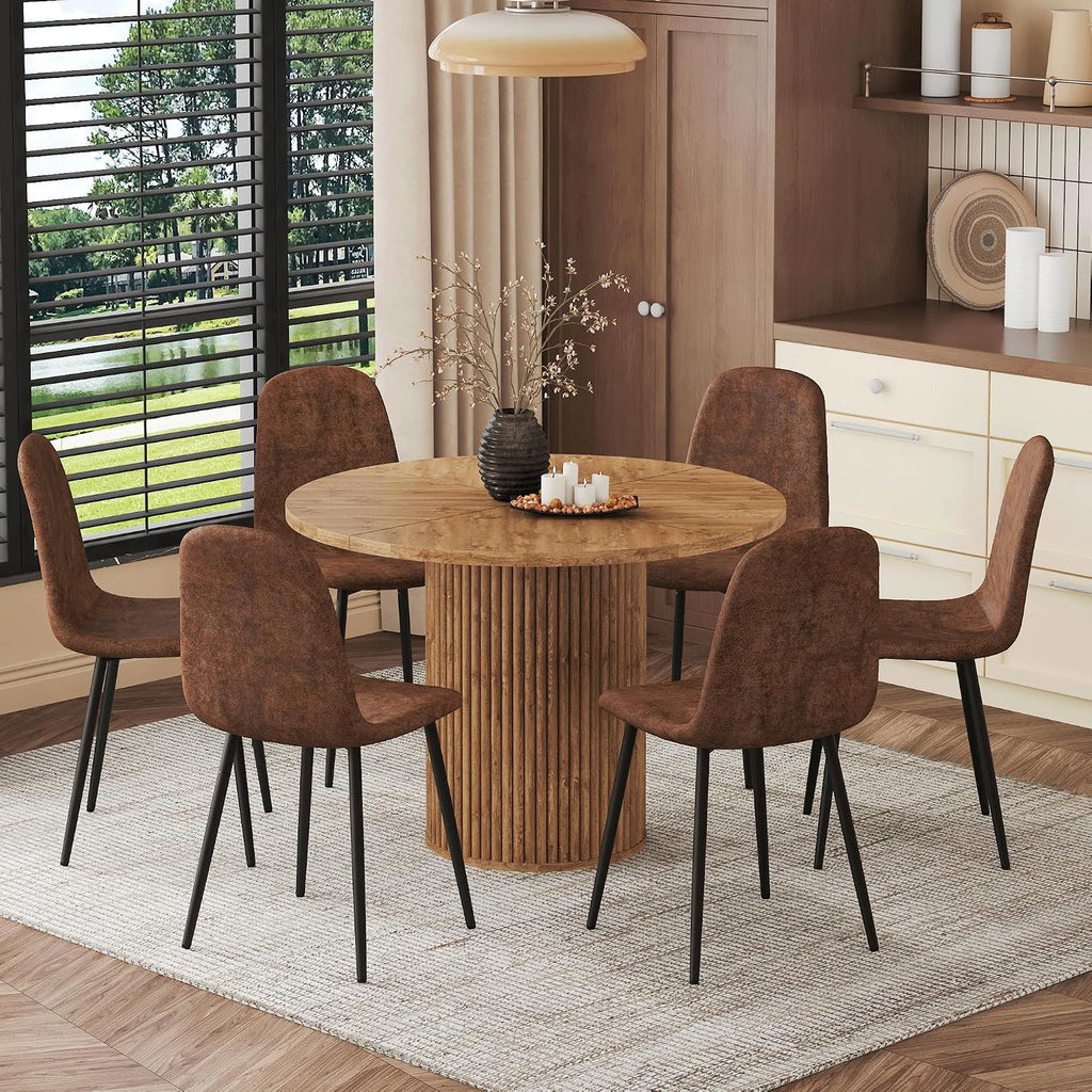 Table and Chairs Set of 6, Round Dining Room Sets for 6, 42 Inch Storage Table with 6 Chairs for Living Room, Kitchen, Farmhouse, Office