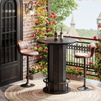 Tribesigns Round Bar Table, 39.4" H Wood Bistro Pub Table with Metal Ring Footrest for Dining Coffee Cocktail Living Room, Small Space, Black(Only Table)