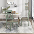 Lexicon Wood Dining Chair, Set of 2, Greywash/Antique Teal | Double Cross Back, Rustic Armless Chairs, Kitchen and Dining Room Furniture, Two-Tone Finish