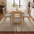 P PURLOVE 7 Piece Extendable Dining Table Set, Wooden Rustic Extendable Table with 18" Move Leaf and 6 piece Upholstered Chairs for Dining Room, Kitchen (Natural)
