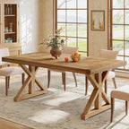 Solid Wood Dining Table for 4-6, 63-Inch Farmhouse Kitchen Table with Sturdy Legs, Wooden Rectangular Dinner Furniture for Kitchen, Dining Room, Light Brown