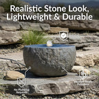 Sunnydaze Outdoor Water Fountain with LED Light - Polystone Round Bowl Bubbler Water Feature with Pump - 9.5" H - for Patio, Garden, Deck, Relaxation and Stress Relief - Gray