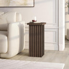 Henn&Hart 11" Fluted Modern Square End Table, Ribbed Side Table, Nightstand for Living Room, Office, Family Room, or Bedroom, Heritage Oak